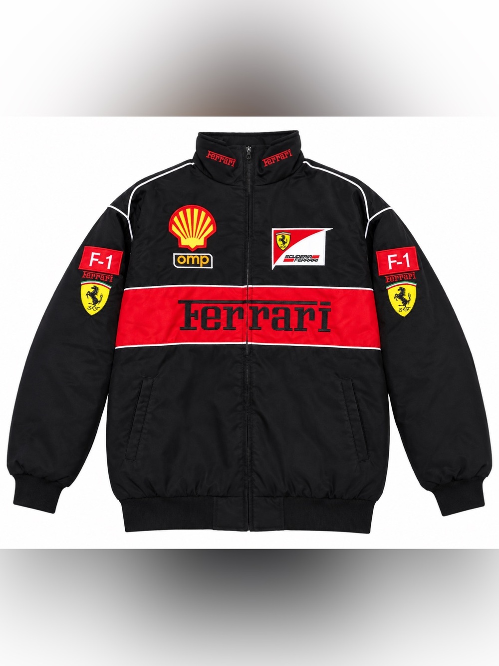 Ferrari Black and Red Team Racing Bomber Jacket
